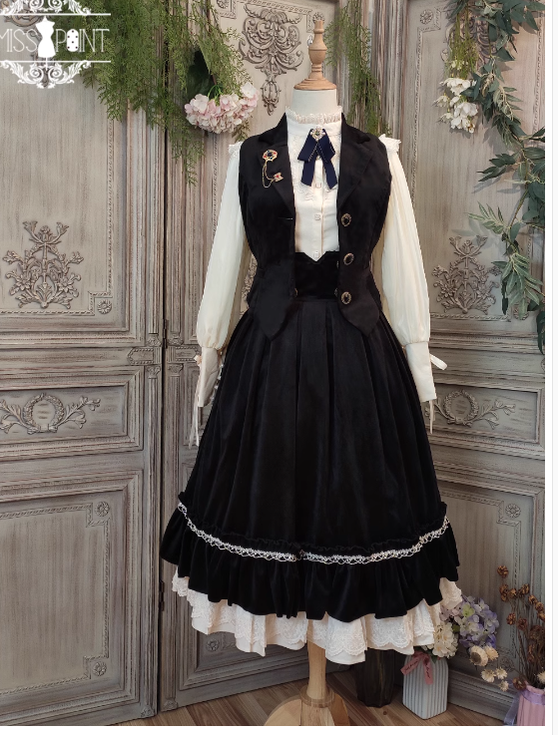 Miss Point~Rose~Elegant Lolita Skirt High Waist Fishbone SK XS black 