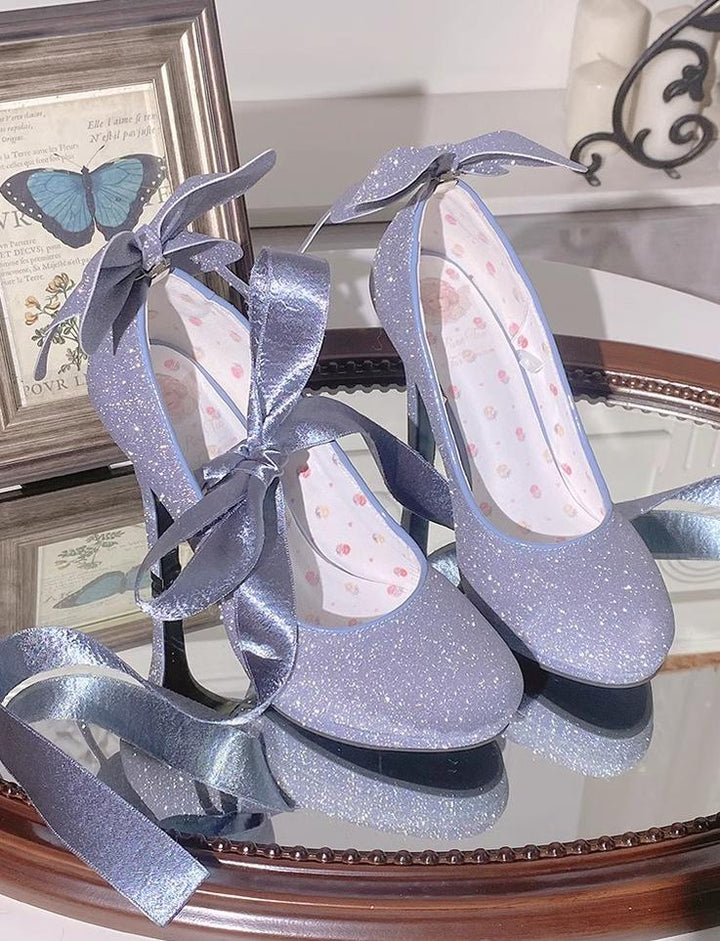 Pure Tea For Dream~Butterfly Specimen~Shiny Ballet Lolita Shoes Sweet Lolita Platform Heels   