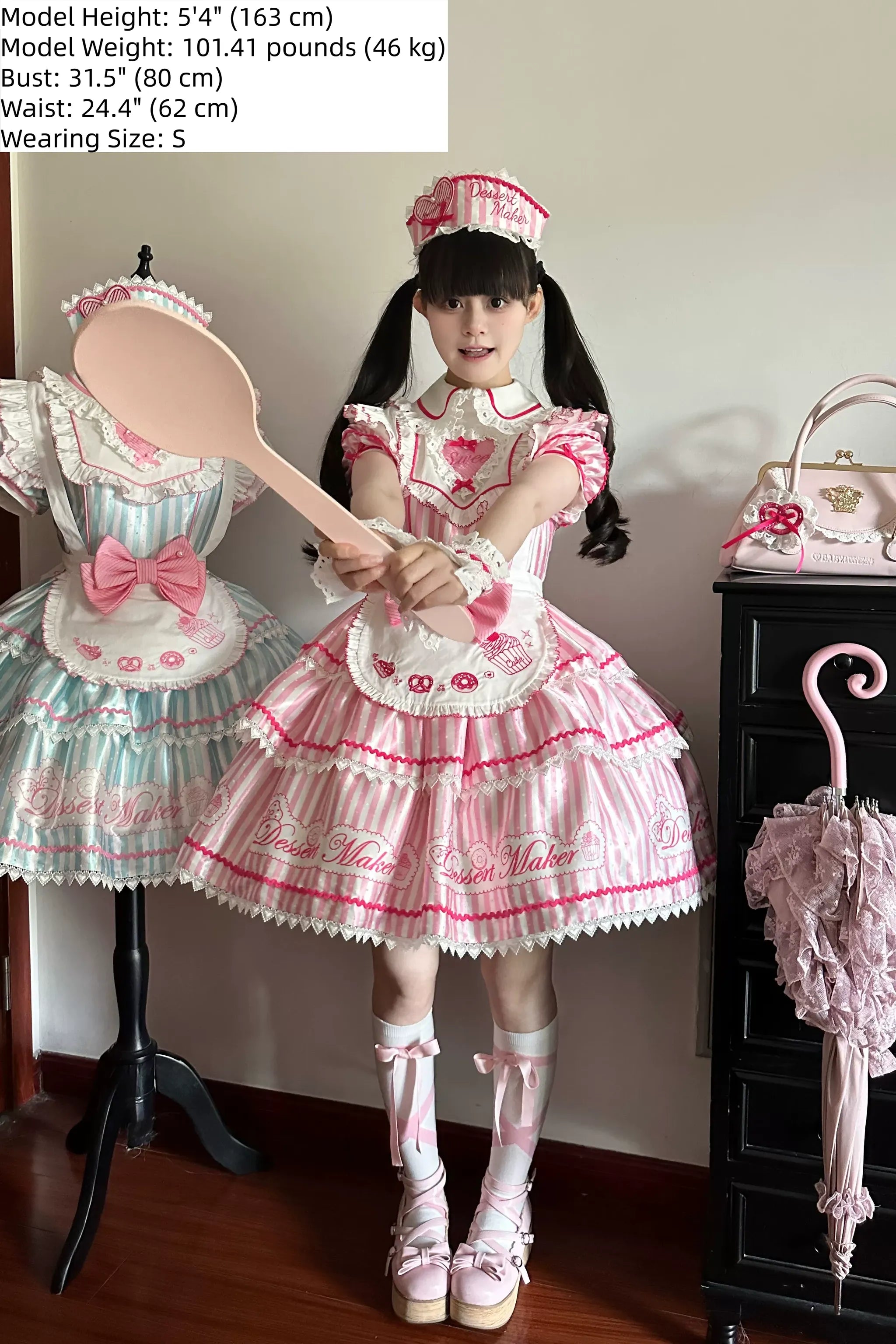 Sweet Butler - Maid Lolita Striped OP Dress, Embroidered Collar 45379:851151