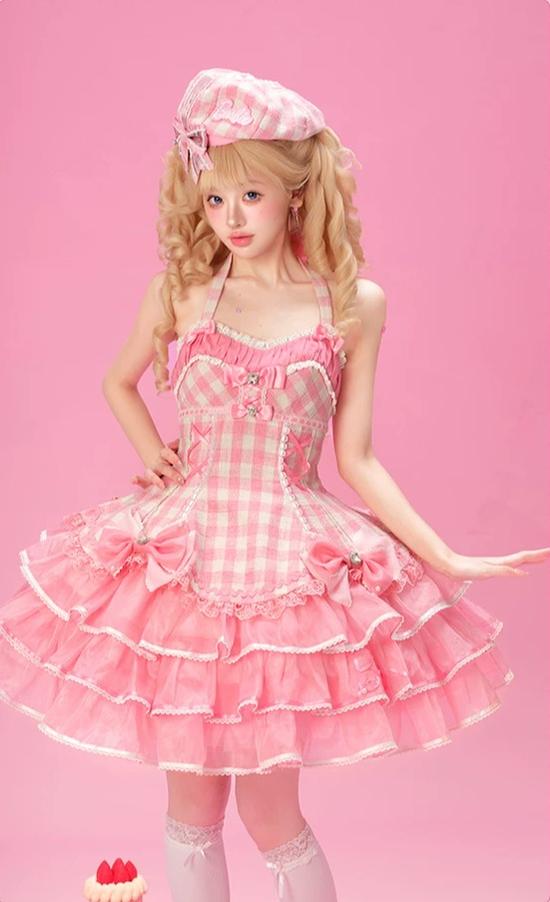 Blossom Daydream - IP Collab Sweet Lolita Dress Set, Pearl Plaid 45899:867319