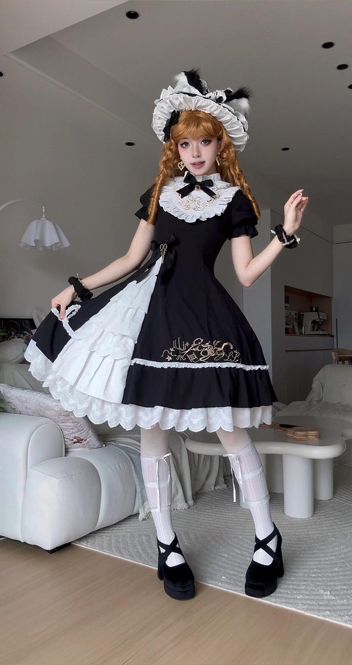 Sewing Magic Cat - Classic Lolita Six-Panel OP Dress with Embroidery