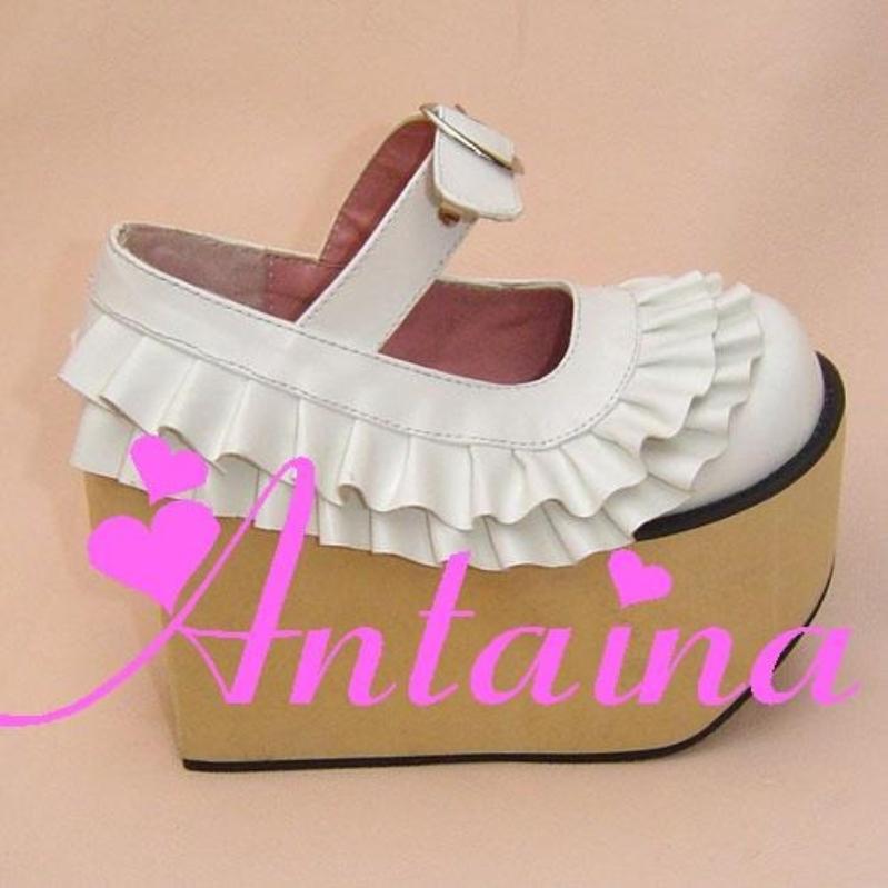 Antaina~Sweet Lolita Platform Shoes Lotus Leaf Edge Multicolor 35 White Matte [9cm at the back 7cm at the front] 