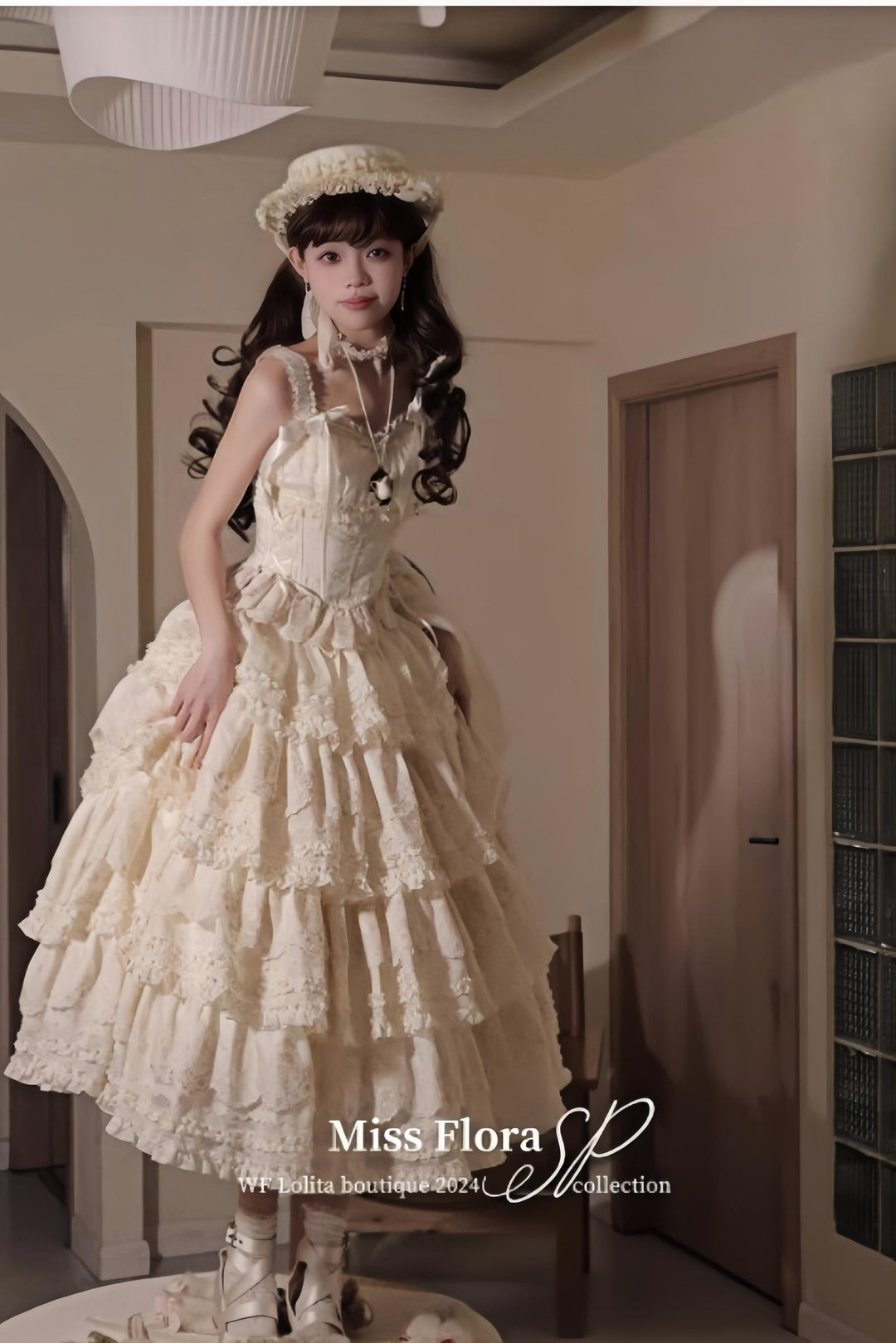 MEEKWIND~Miss Flora~Elegant Lolita Bodice Suit Tiered Skirt White S Strap Top + Skirt