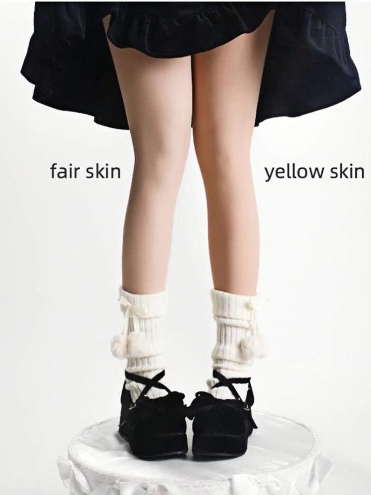 Roji Roji~Sweet Lolita Thigh-High Stockings Winter Fleece-Lined Pantyhose Toe Connection- Natural Fair Skin Thin Fleece Style Suitable for 10-20 degrees Celsius 