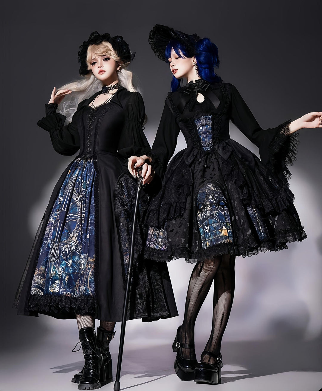 Susin Lolita~Night Traveler~Gothic Lolita Skirt Outfit Long Coat Shirt and Bustier Set