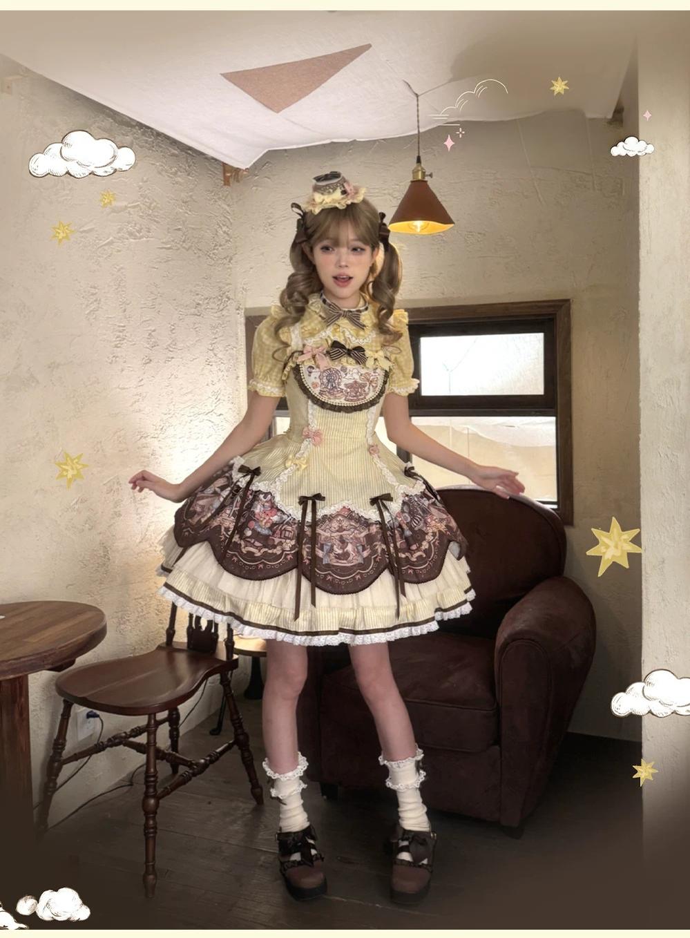 Sunset Ferris Wheel - Sweet Lolita JSK Dress Set, Amusement Park Print 46036:873093