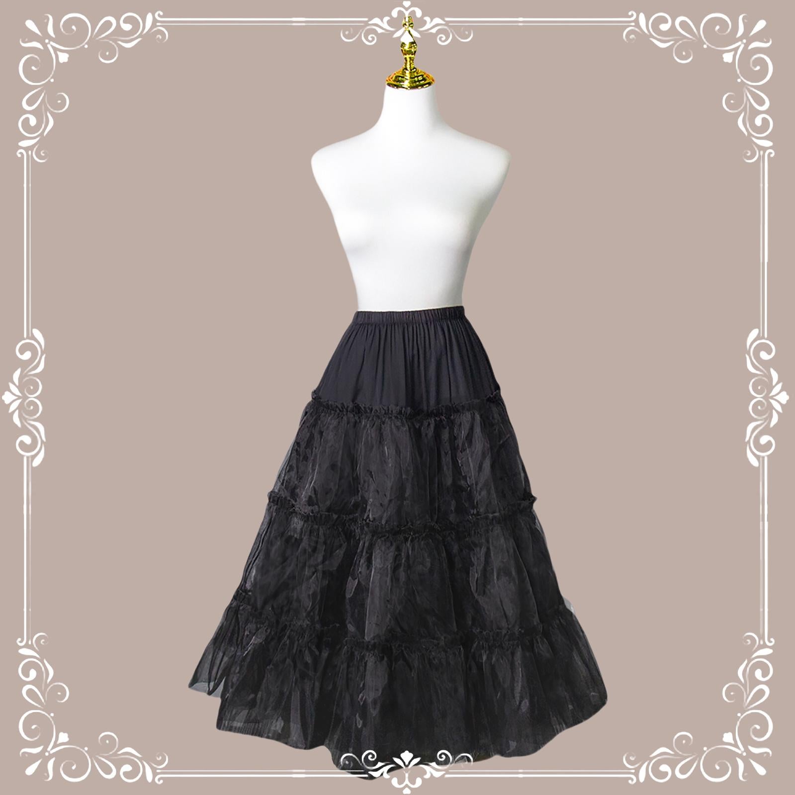 Aurora&Ariel - Long Dailywear A-Line Lolita Petticoat | 30.7" (78 cm), Cotton Lining One Size Black