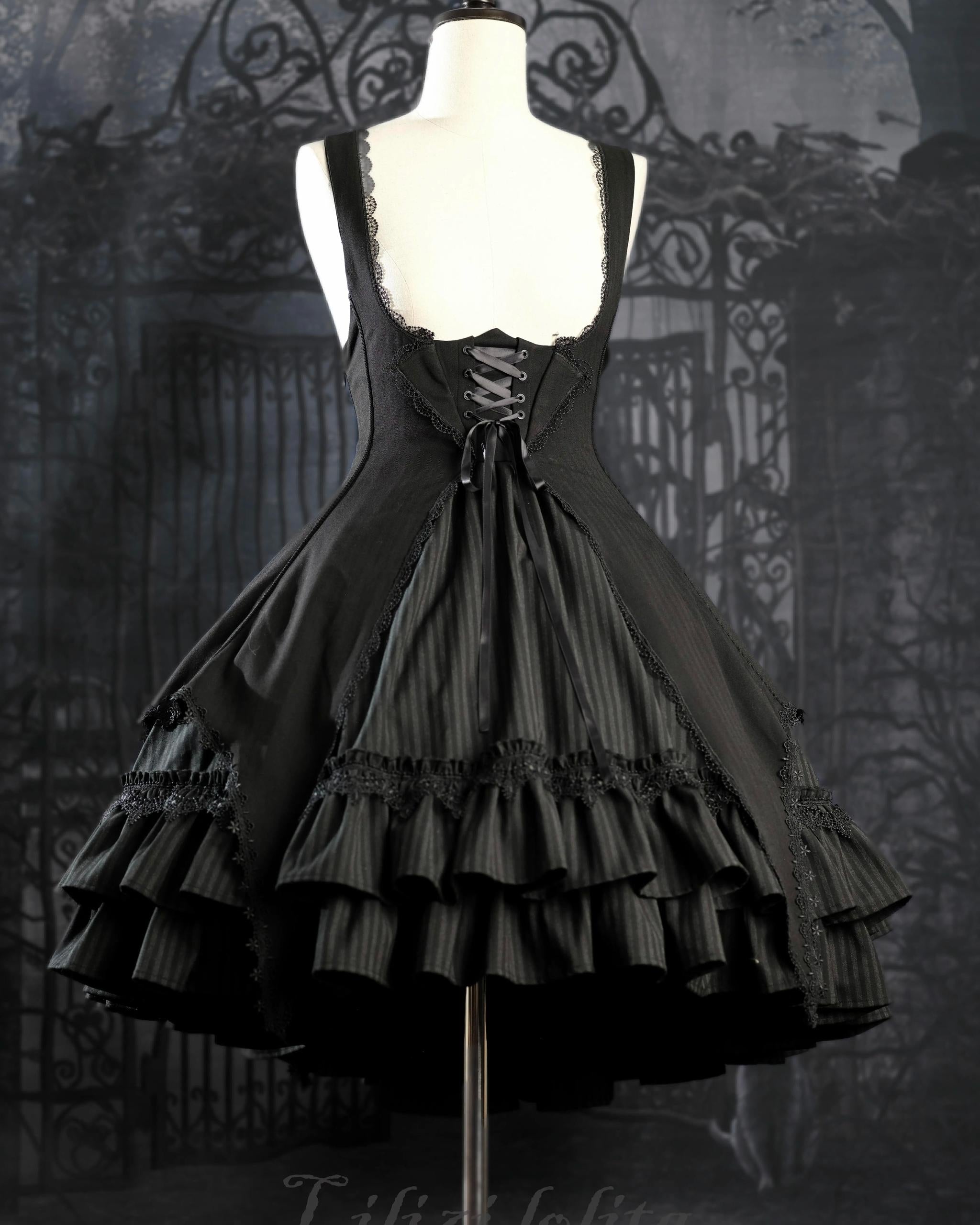 Lilizi~Redemption Song~Gothic Lolita OP Dress Cross Embroidery Tiered Hem XS bust-supporting dress ( long version) (L M S XL XS) 37626:564412