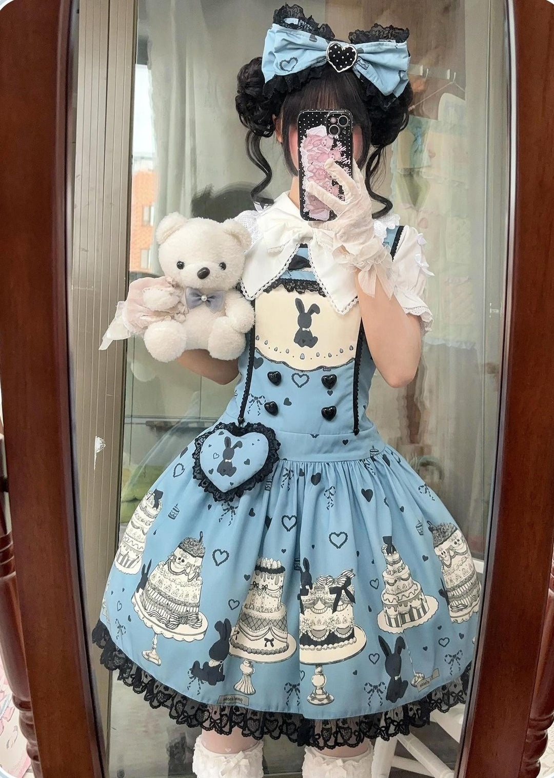 Sweet Dream Sheep - Cake Bunny - Blue Sweet Lolita Dress, Bunny&Cake Print