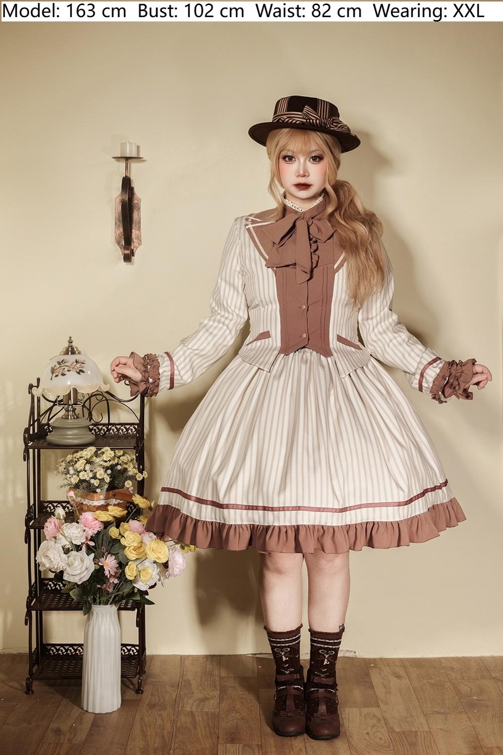 Miss Point~Classical Chocolate~Classic Lolita Jacket Elegant Striped Short Outwear