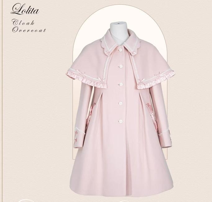 (BFM)Mademoiselle Pearl~Lovely Lolita Dress OP Cloak Blouse SK Set XS Cloak Coat (Warm Pink) 