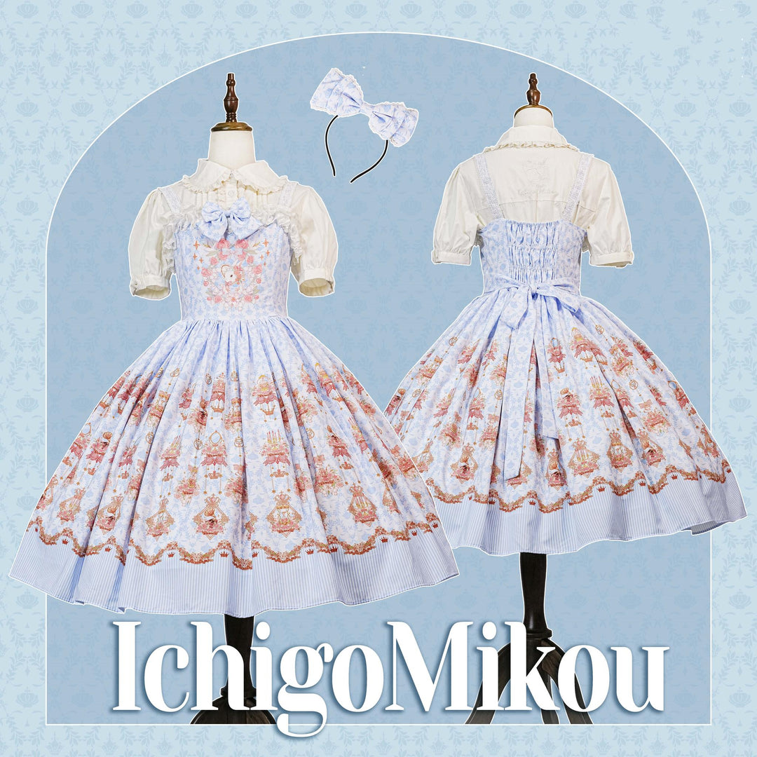 Strawberry Witch~Rose Garden Bunny~Daily Lolita Rose Bunny Printing OP JSK Dress Set   