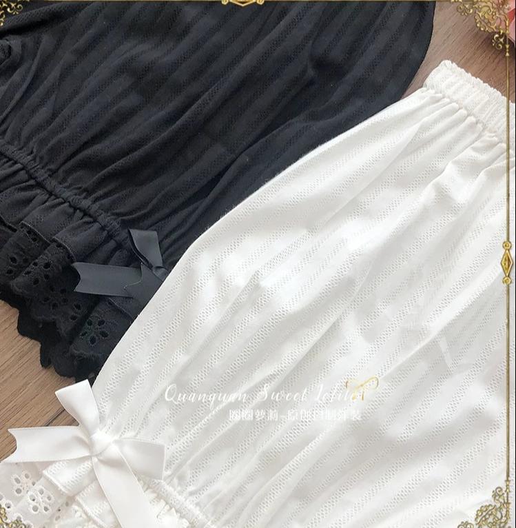 Elastic Waist Lolita Cotton Bloomers, Ruffled Leg Hem 45846:864741