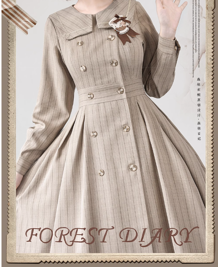 Forest Wardrobe~Classic Lolita OP Autumn Lolita Antique Dress With Stripe   