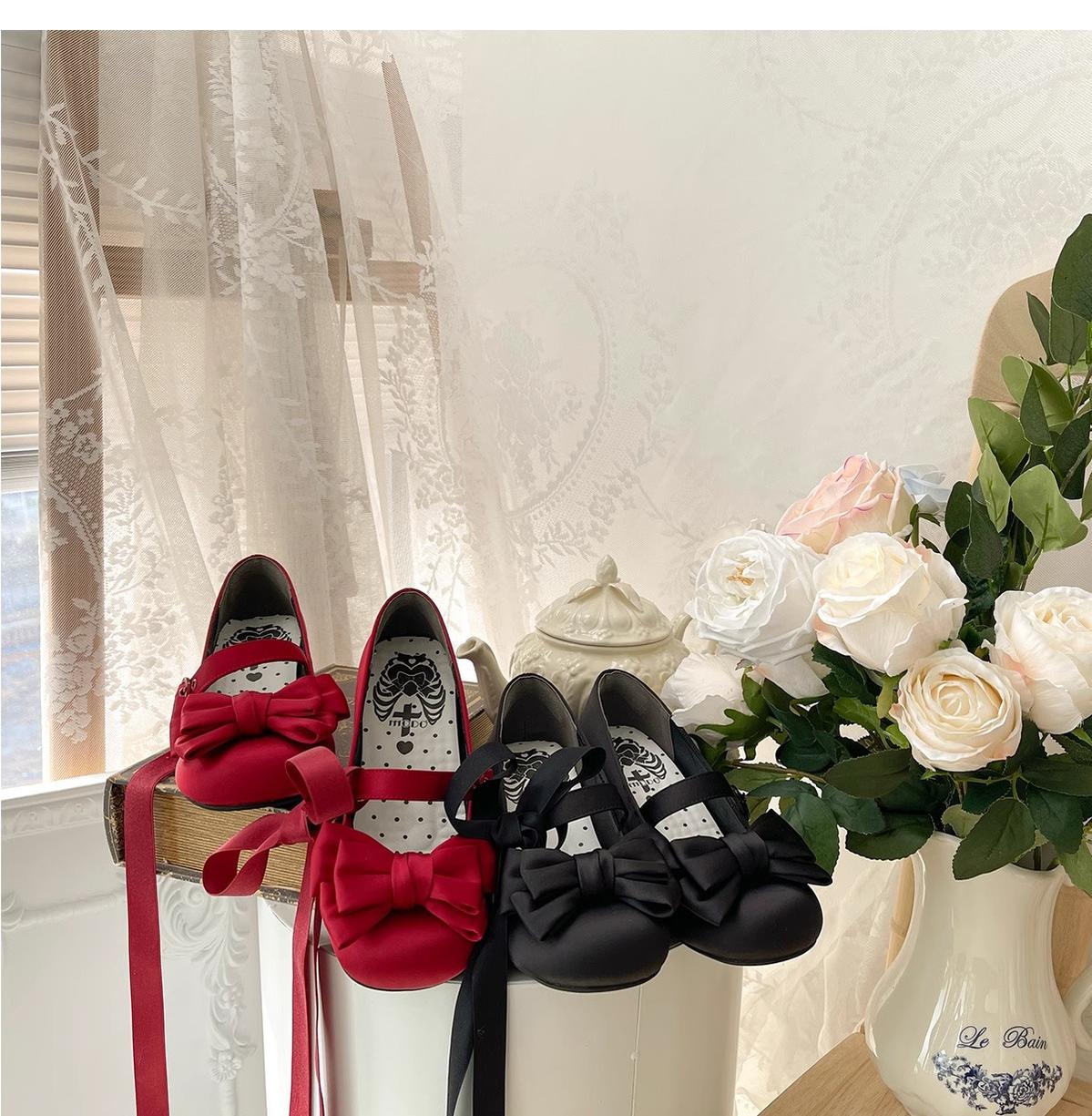 MODO~Sissi~Sweet Lolita Shoes Satin Low Chunky Heels with Bow 42594:749213