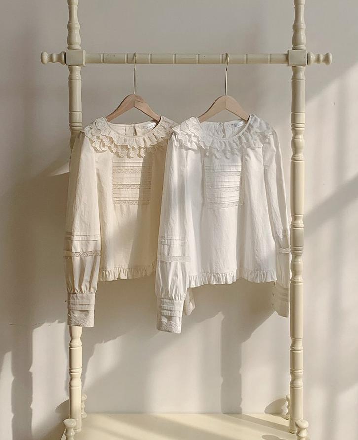 Jennie - Sweet Lolita Cotton Shirt, Ruffled Round Collar