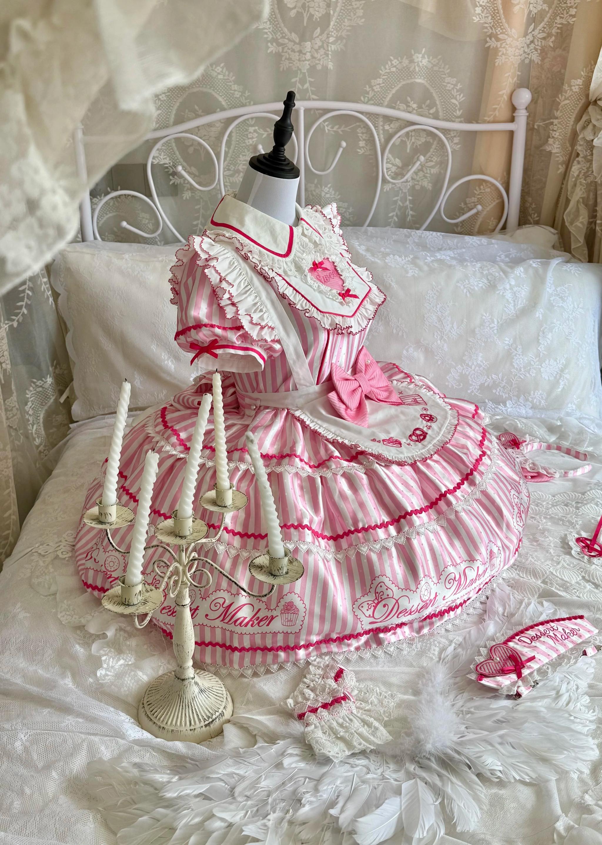 Sweet Butler - Maid Lolita Striped OP Dress, Embroidered Collar (2XL L M S XL) 45379:851148