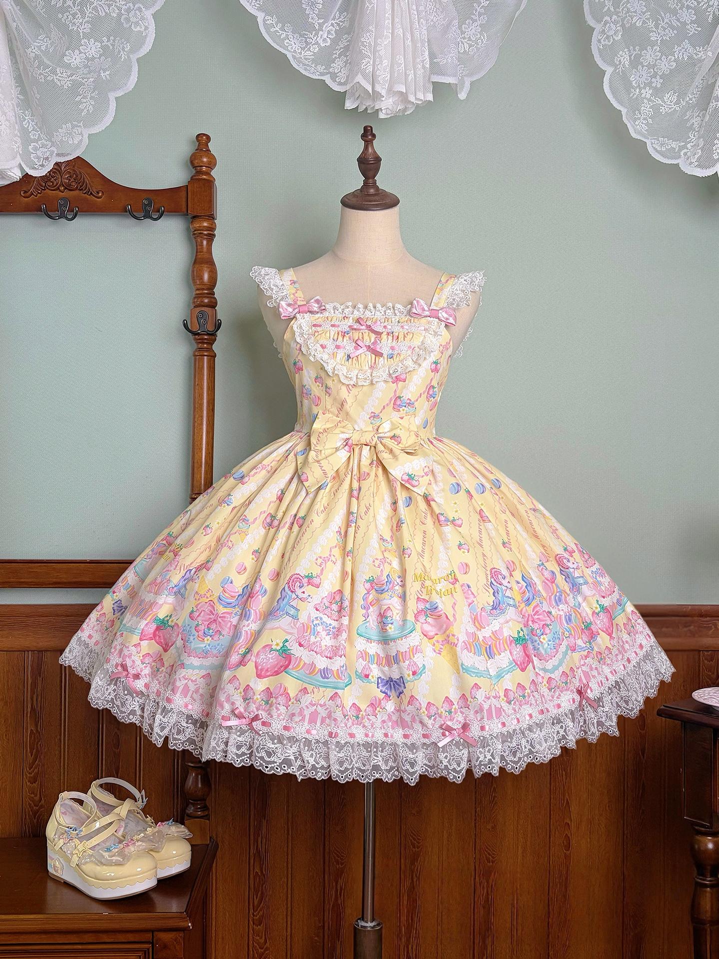 Macaron - Printed Sweet Lolita OP Dress, Old School Lolita JSK Available (L M S XL XS) 45078:834053