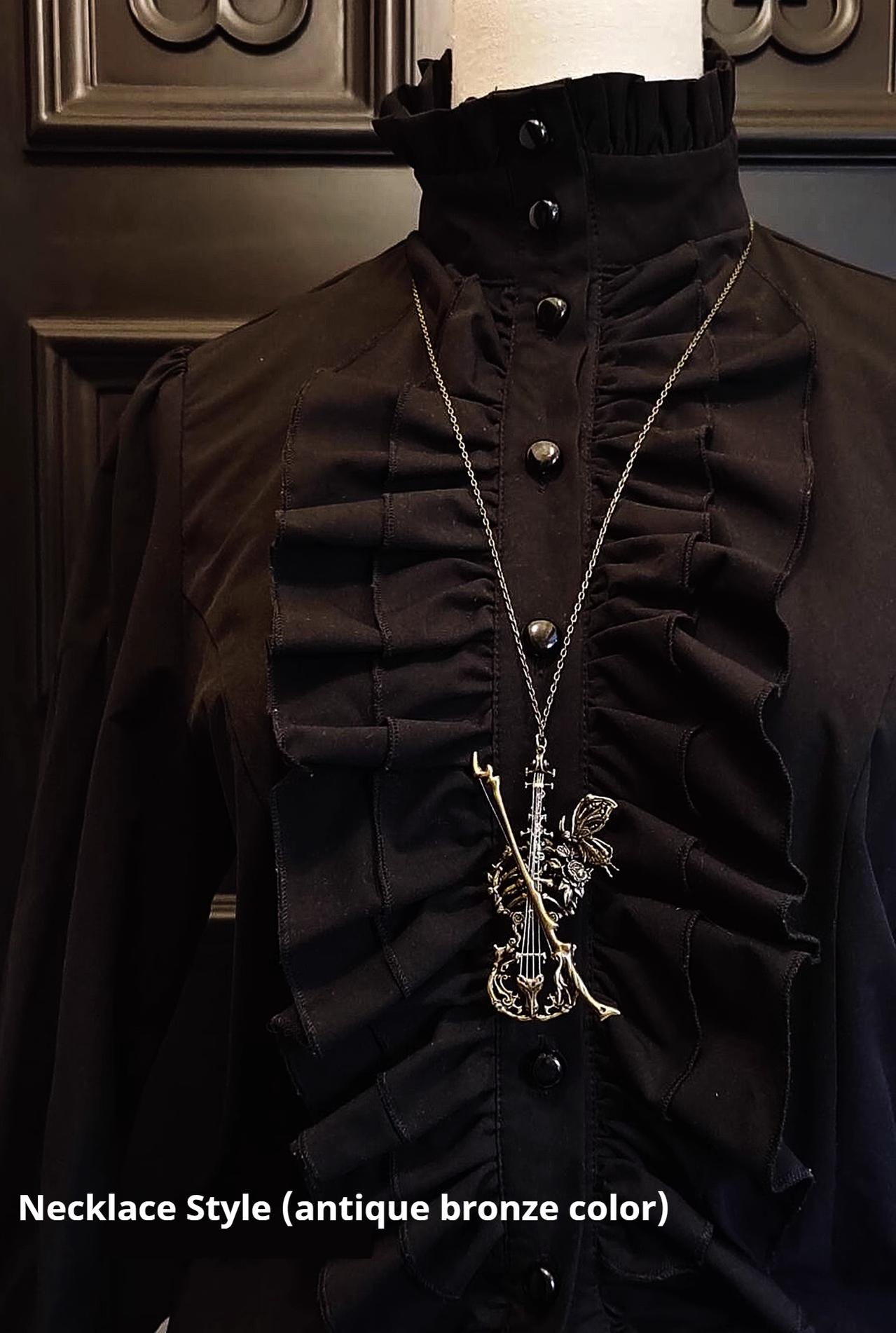 LilithHouse - Phantom Violin - Gothic Lolita Necklace, Butterfly & Bone Elements Necklace Style (in stock) Antique Bronze
