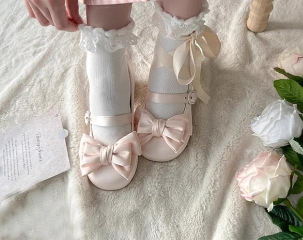 MODO~Sissi~Sweet Lolita Shoes Satin Low Chunky Heels with Bow 42594:749223
