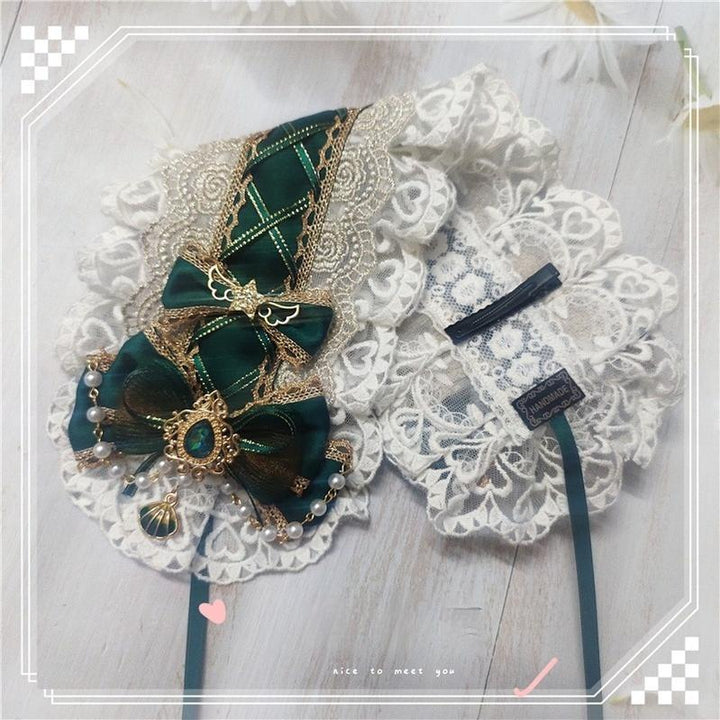 MoXiaoqing Handmade~Elegant Lolita HeaddressDark Green Butterfly Hair Accessory Choker Dark green adult's large headband  