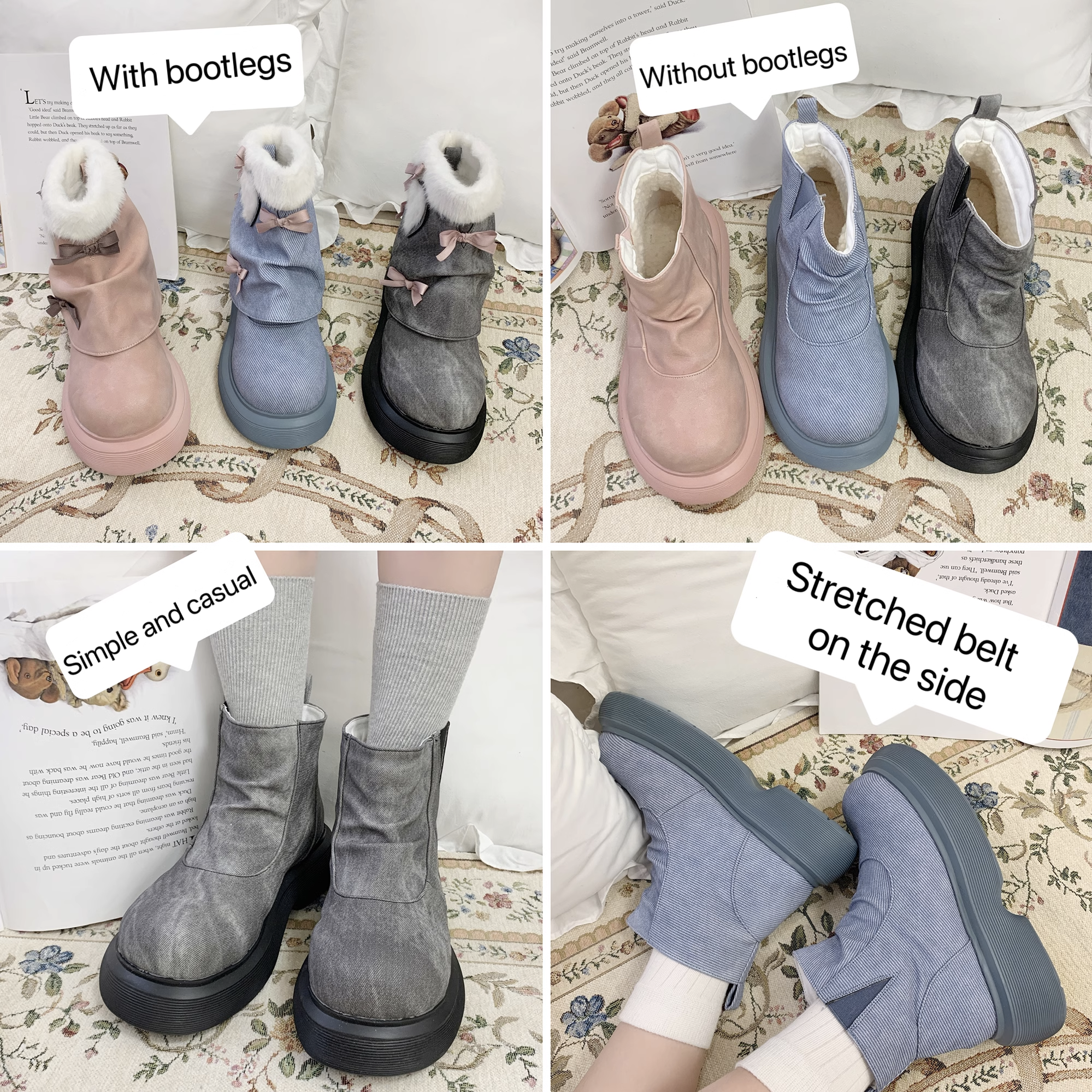 Dolly Doll~Ponyo~Winter Casual Lolita Boots Bow Thick Sole Shoes 32676:408232