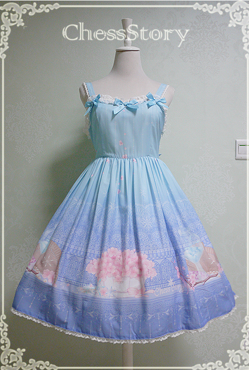 Chess Story~Peach blossom And Snow~Sweet Lolita JSK Dress S light blue 
