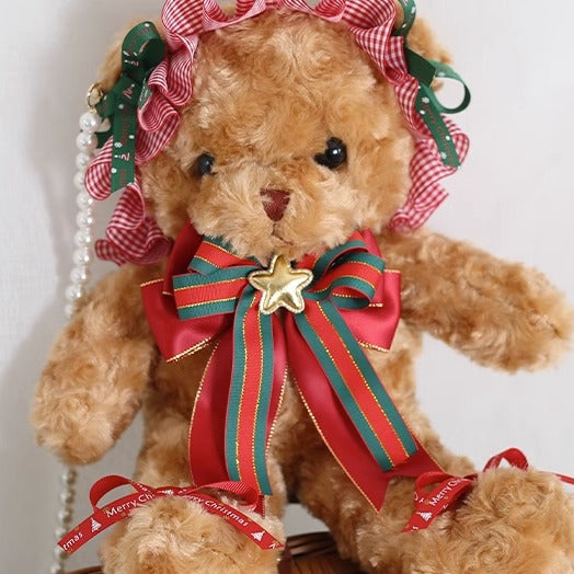 Xiaogui - Kawaii Lolita Brown Bear Christmas Bag Christmas bear (40 cm /15.7 inches) with a pearl necklace