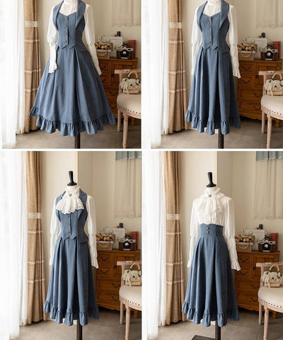 (BFM)Forest Wardrobe~Misty Forest~Elegant Vintage Fishbone Lolita Long Skirt Lolita Vest   