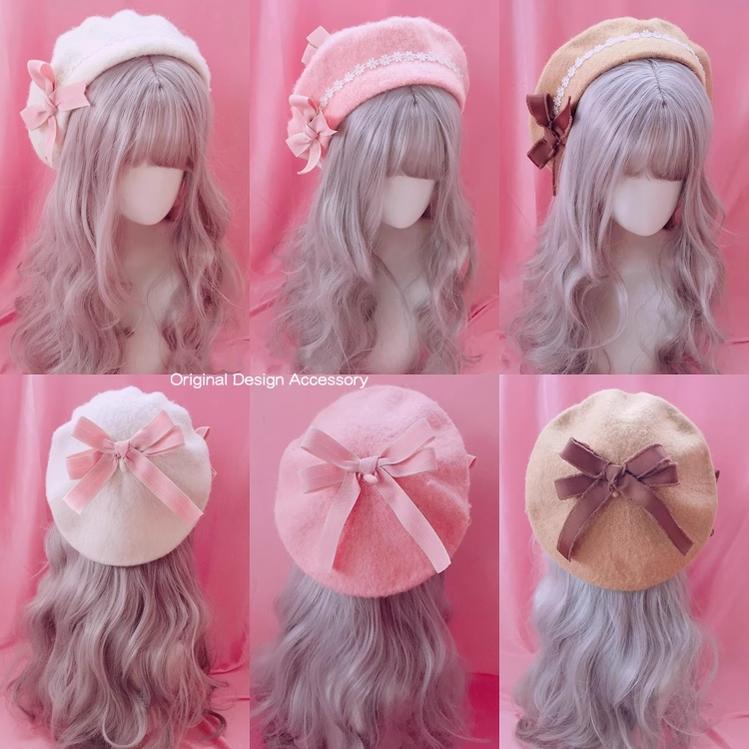 FanMengJia~Sweet Lolita Beret Woolen Bow Lolita Hat   