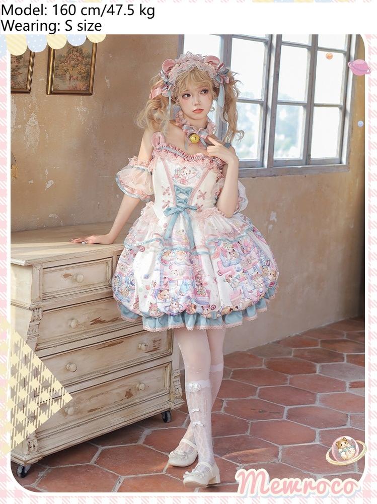 Mewroco~Vibrant Hamster~Sweet Lolita JSK Dress Floral Print Bud Skirt