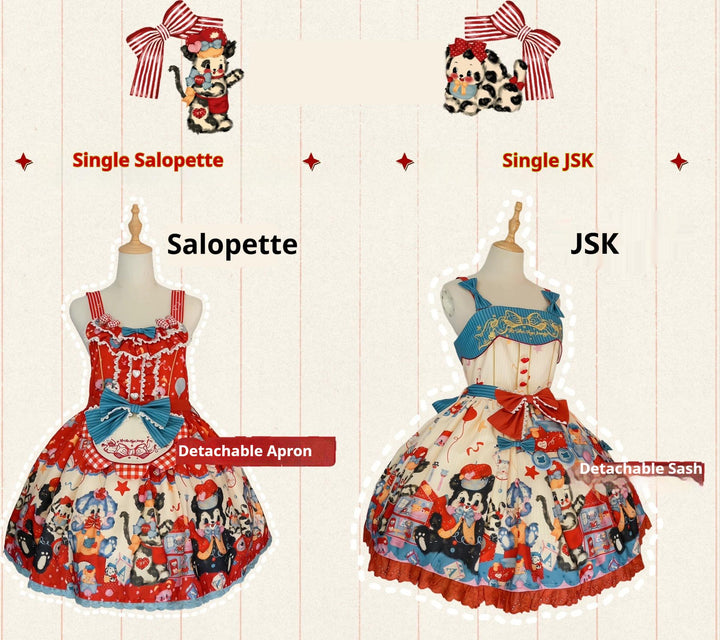 Star Fantasy~The Dogs Party~Kawaii Lolita Dress Set with JSK Salopette and Shirt S Off-white - JSK Only (JSK+sash)