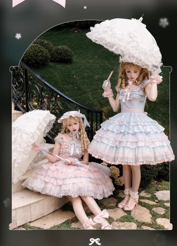 The Seventh Doll - Summer Evening Banquet - Sweet Lolita JSK with Tiered Ruffle Design and Hat 42722:750905