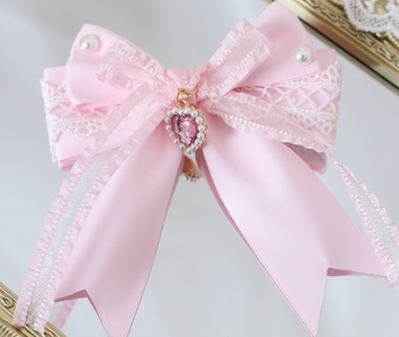 Xiaogui - Mood Limited Pink - Kawaii Lolita Lace Headdress Accessories no. 4 love bow fish mouth clip (horizontal length 11.5cm)
