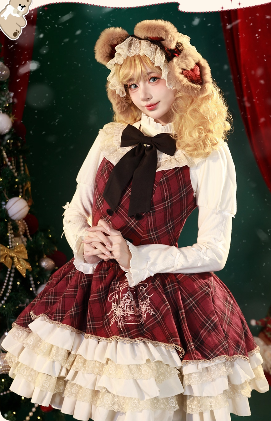 OCELOT - Kurikuma Cocoa - Christmas Plaid Lolita JSK, Hooded Cape 44202:799770