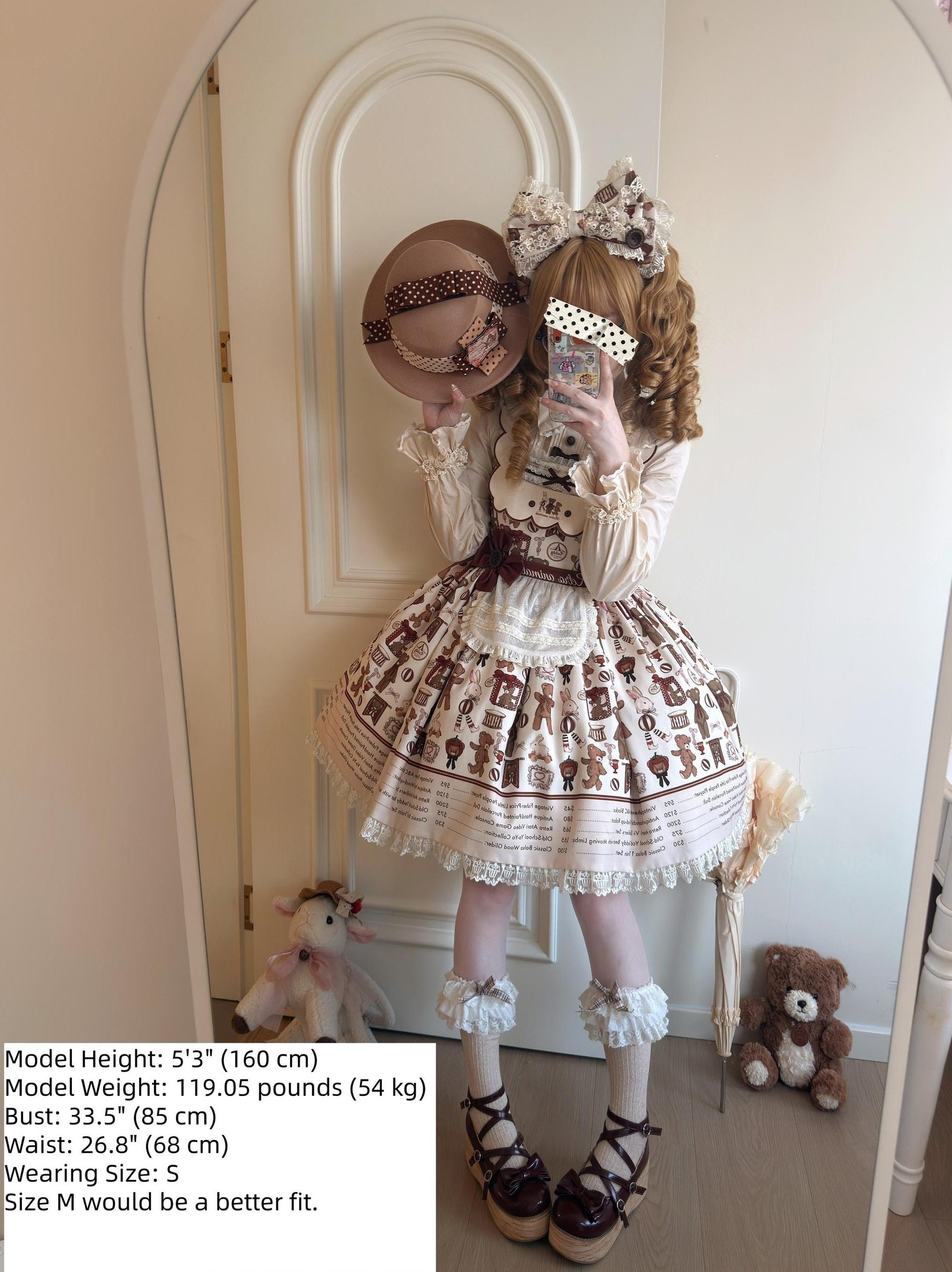 Fairyfaith - Little Bear Daily - Kawaii Lolita Embroidered JSK & OP Dress, Bear Print 44384:806392