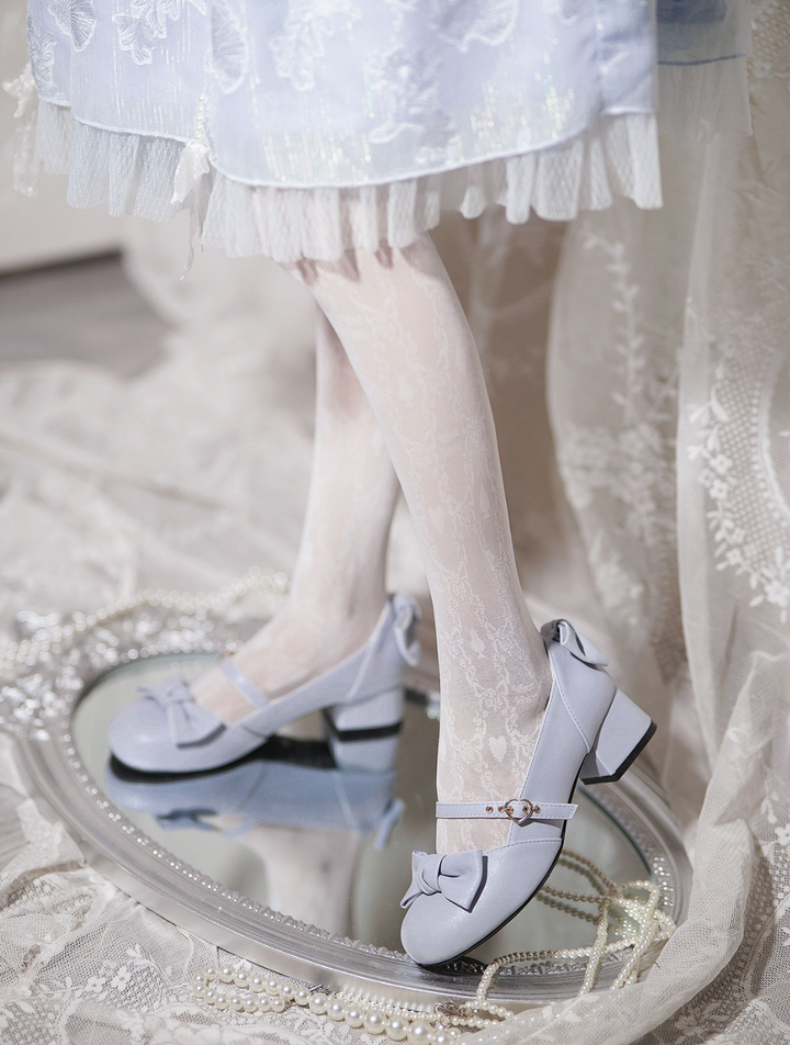 Sheep Puff~Elegant Lolita Bownot Retro High Heel Shoes 6558:725883