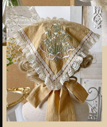 MieYe~Elegant Lolita Daisy Embroidery Headdress and Accessory yellow triangle scarf hairband  