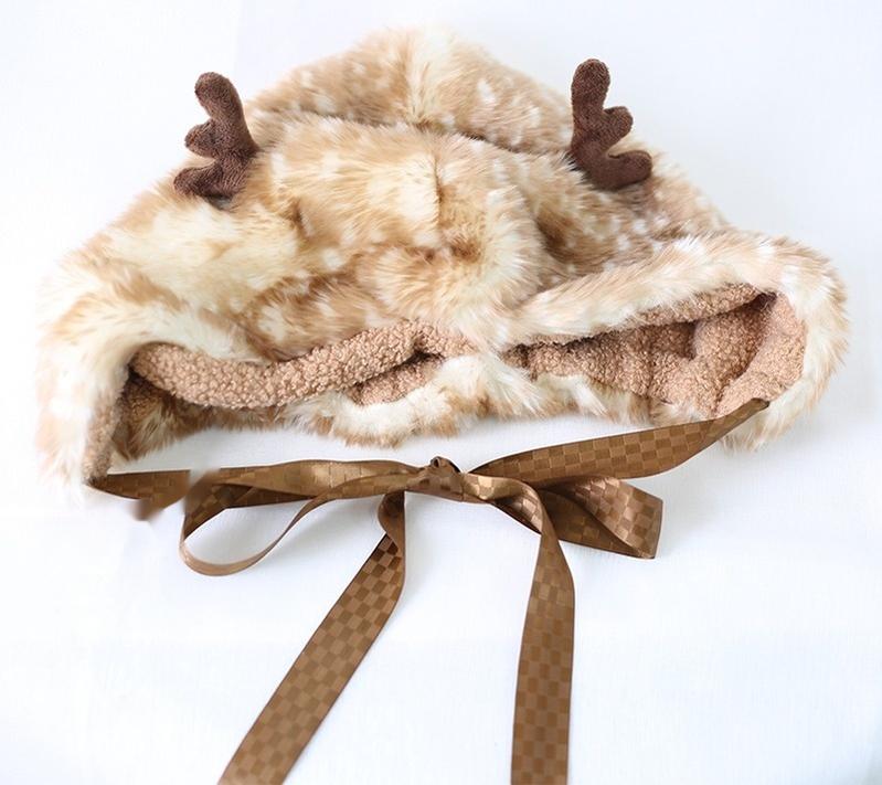 Xiaogui~Deer Spot~Japanese Kawaii Lolita Hat Cute Antler Fleece Lei Feng Hat   