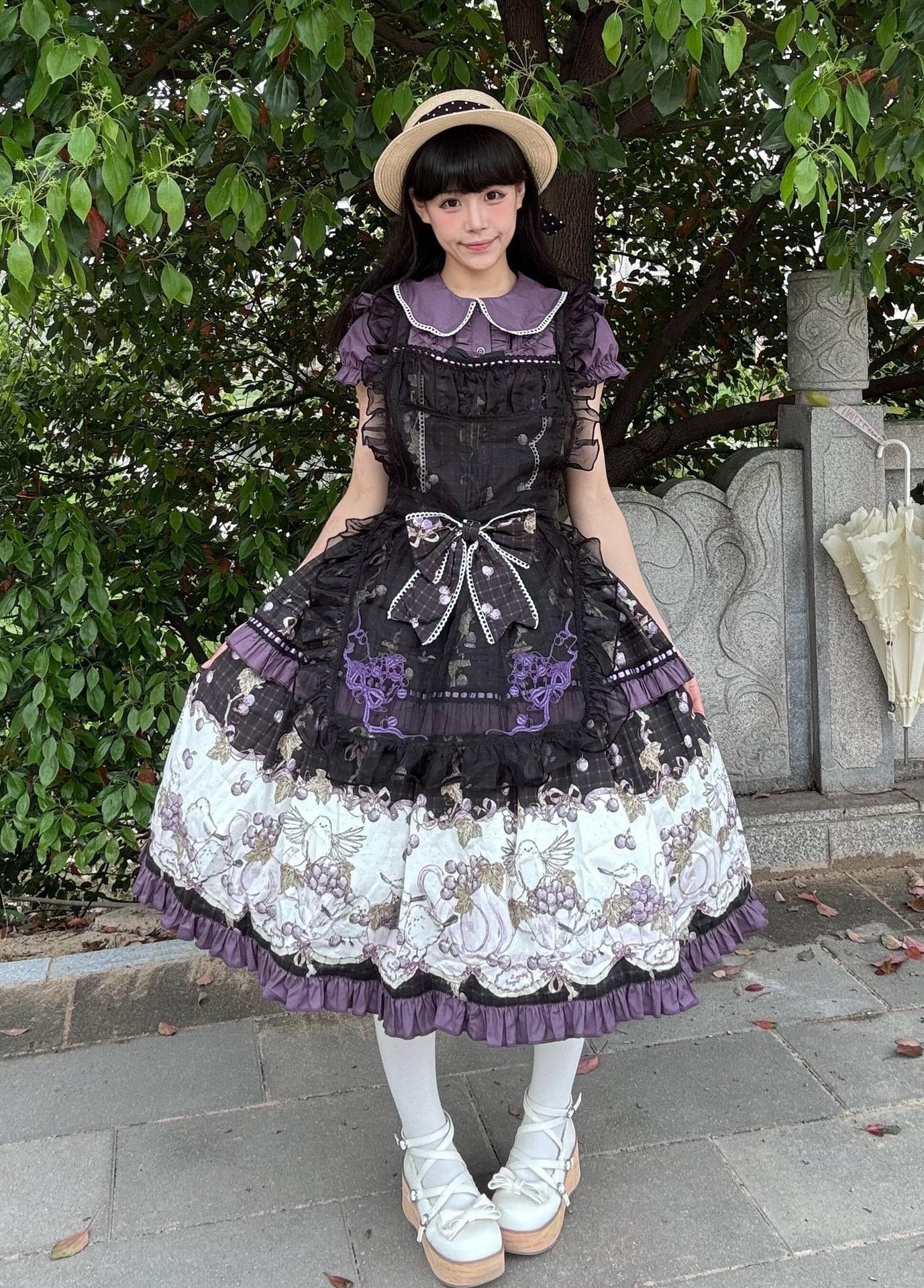 Grape Season - Cotton Classic Lolita Grape Printed OP & JSK Dress 45609:855228
