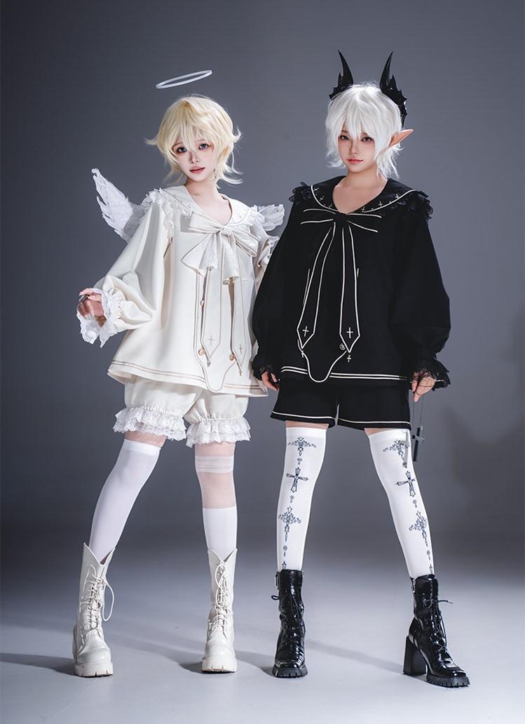 Angel & Devil - Button Closure Ouji Lolita Cape Set, Cross Embroidery