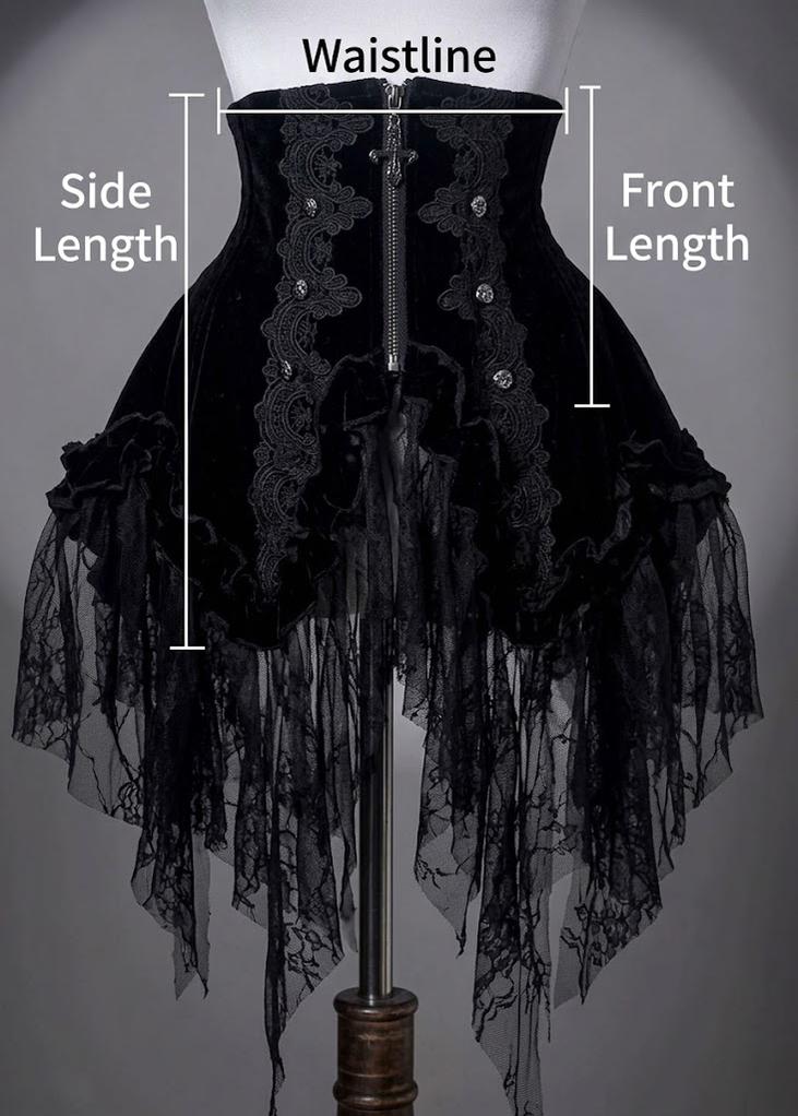 Bone Garden - Black Gothic Lolita Corset, Irregular Lace Hem 46040:873125
