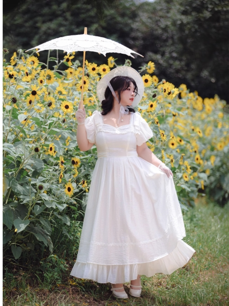 Forest Wardrobe~Forest Gallery~Country Lolita OP Dress Elegant Tencel Dress In-stock S White