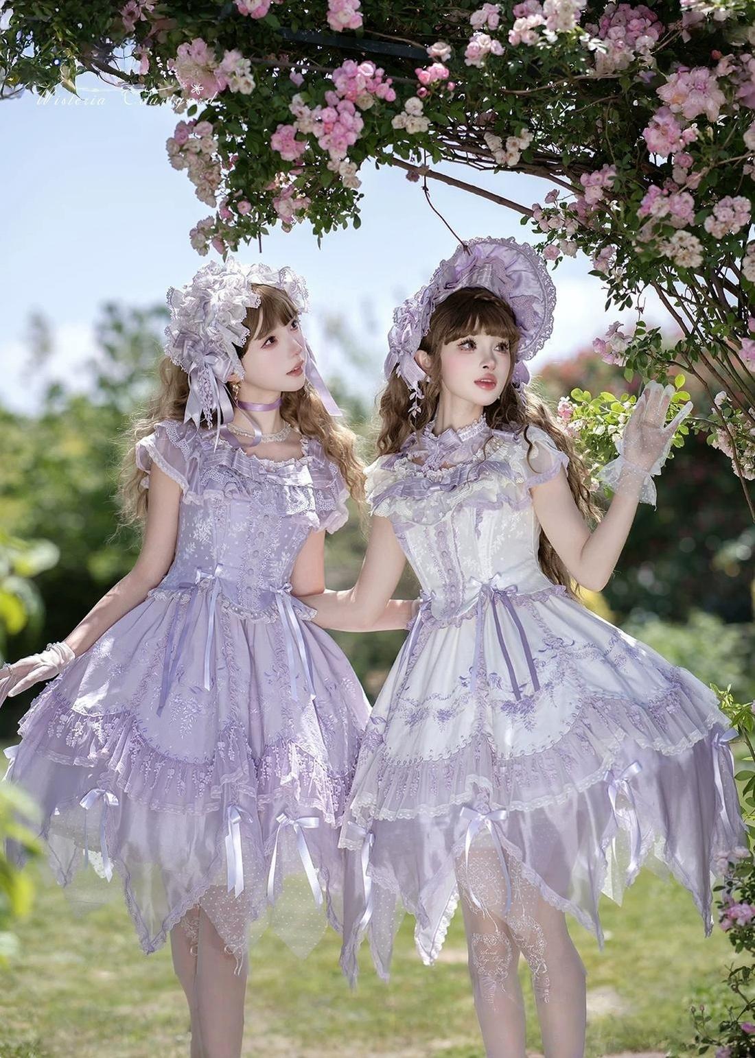 Wisteria Courtyard - Dreamy Purple Classic Lolita Dress, Wisteria Embroidery