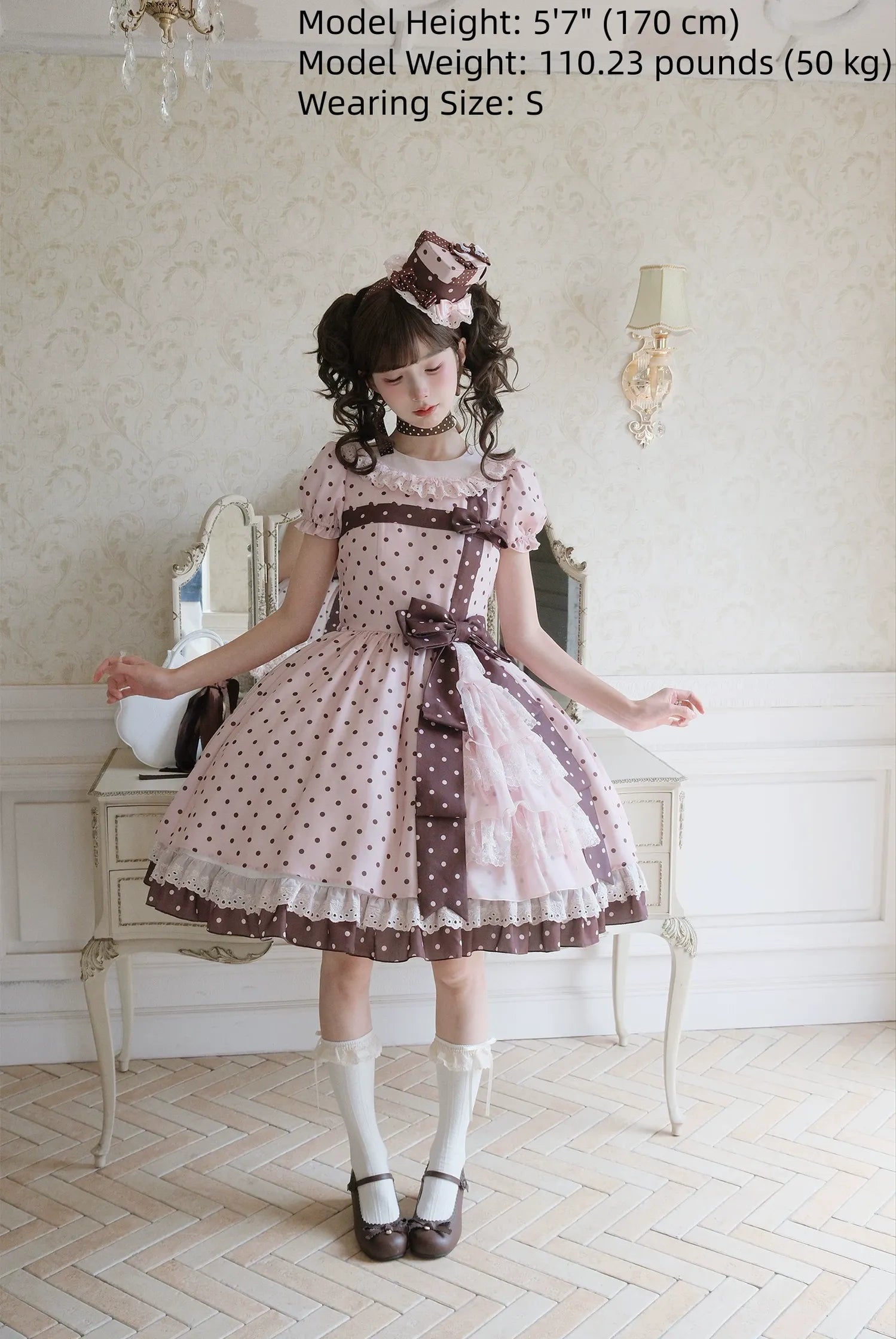 Coralie Box - Old School Lolita Polka Dot OP Dress, Cotton Round Collar 45520:852017