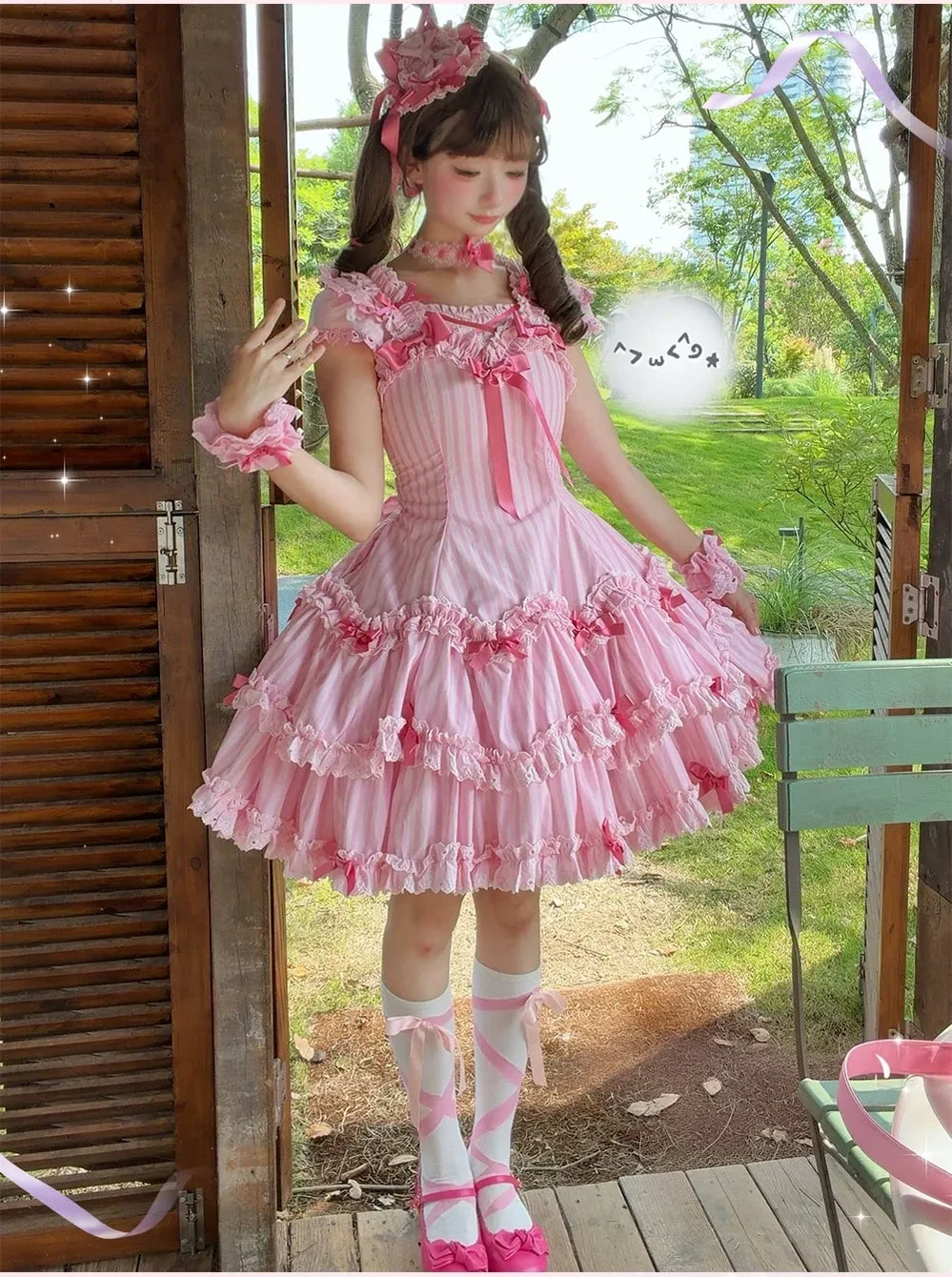 Eternal Girlhood - Six-Panel Old School Lolita Striped JSK & OP, Bow Accents 45811:863043