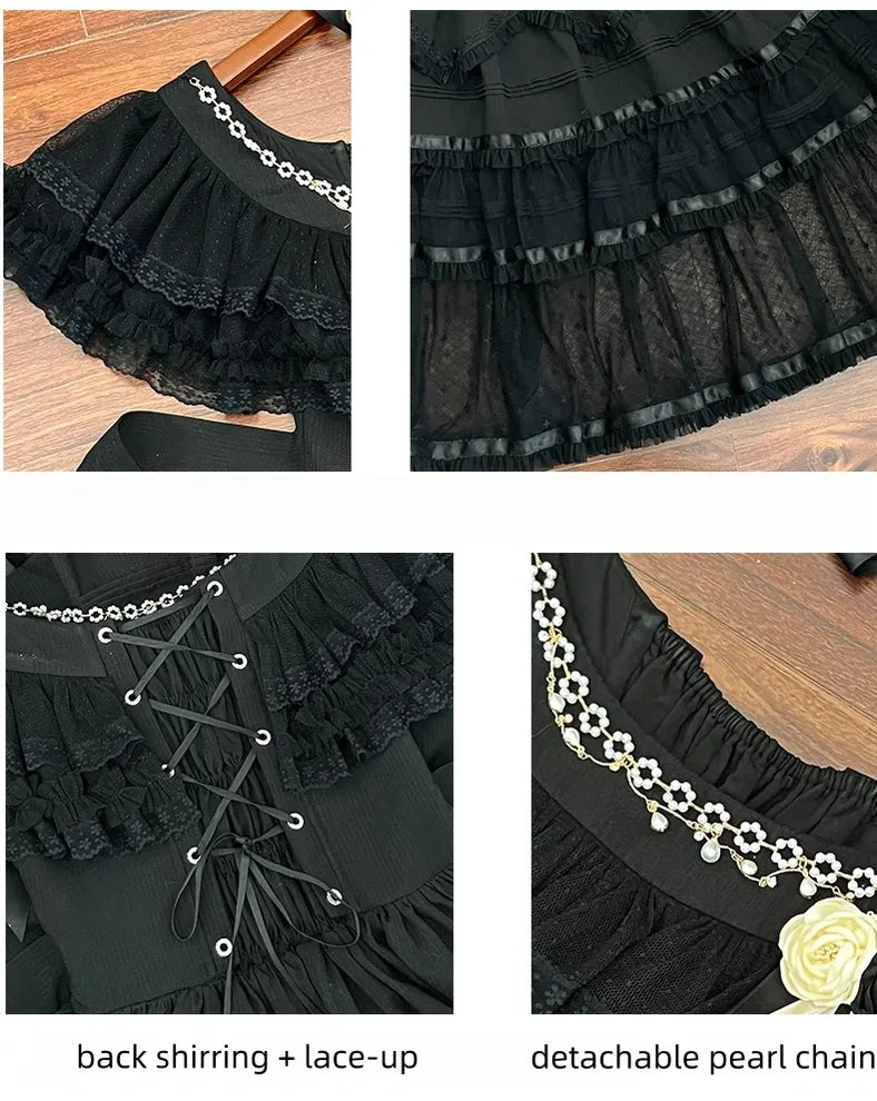 Classic Lolita OP Dress, Tulle Skirt with Cross Accent