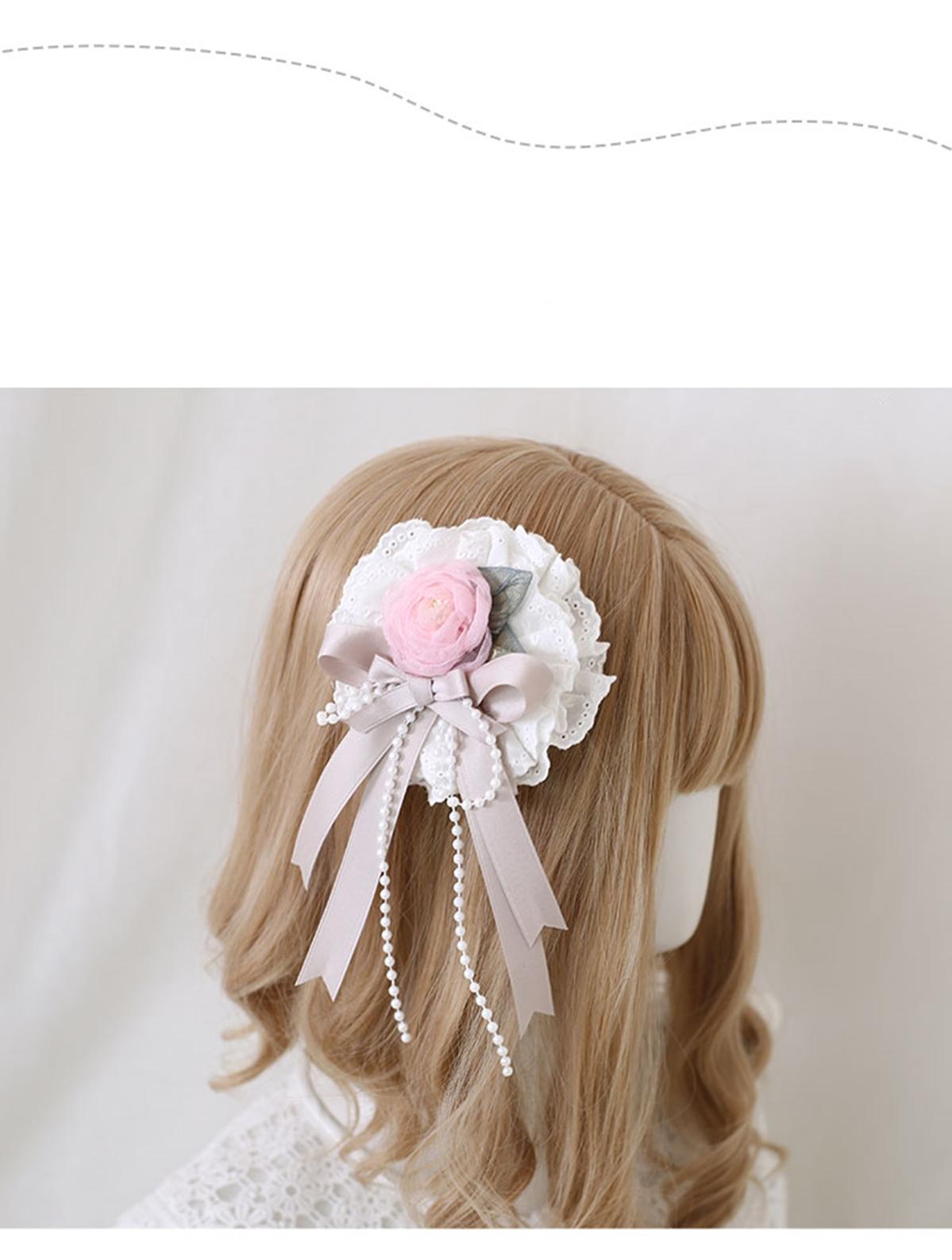 Xiaogui~Four Seasons Floral~Sweet Lolita Headdress Bow Lace KC Top Hat   