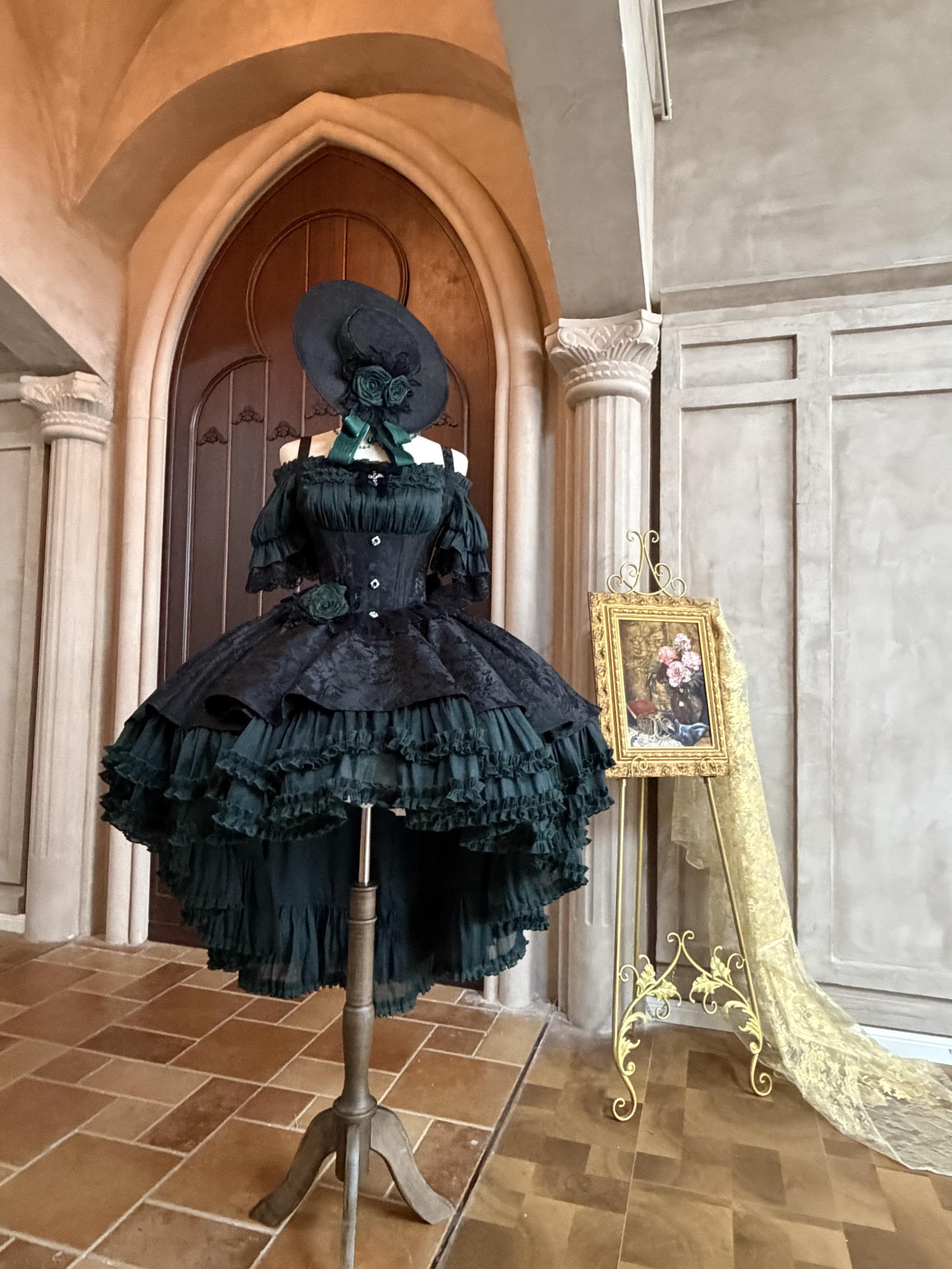 Rose Banquet - Gothic Lolita Boned Bust-supporting JSK Dress, High-low Hem 45815:863741