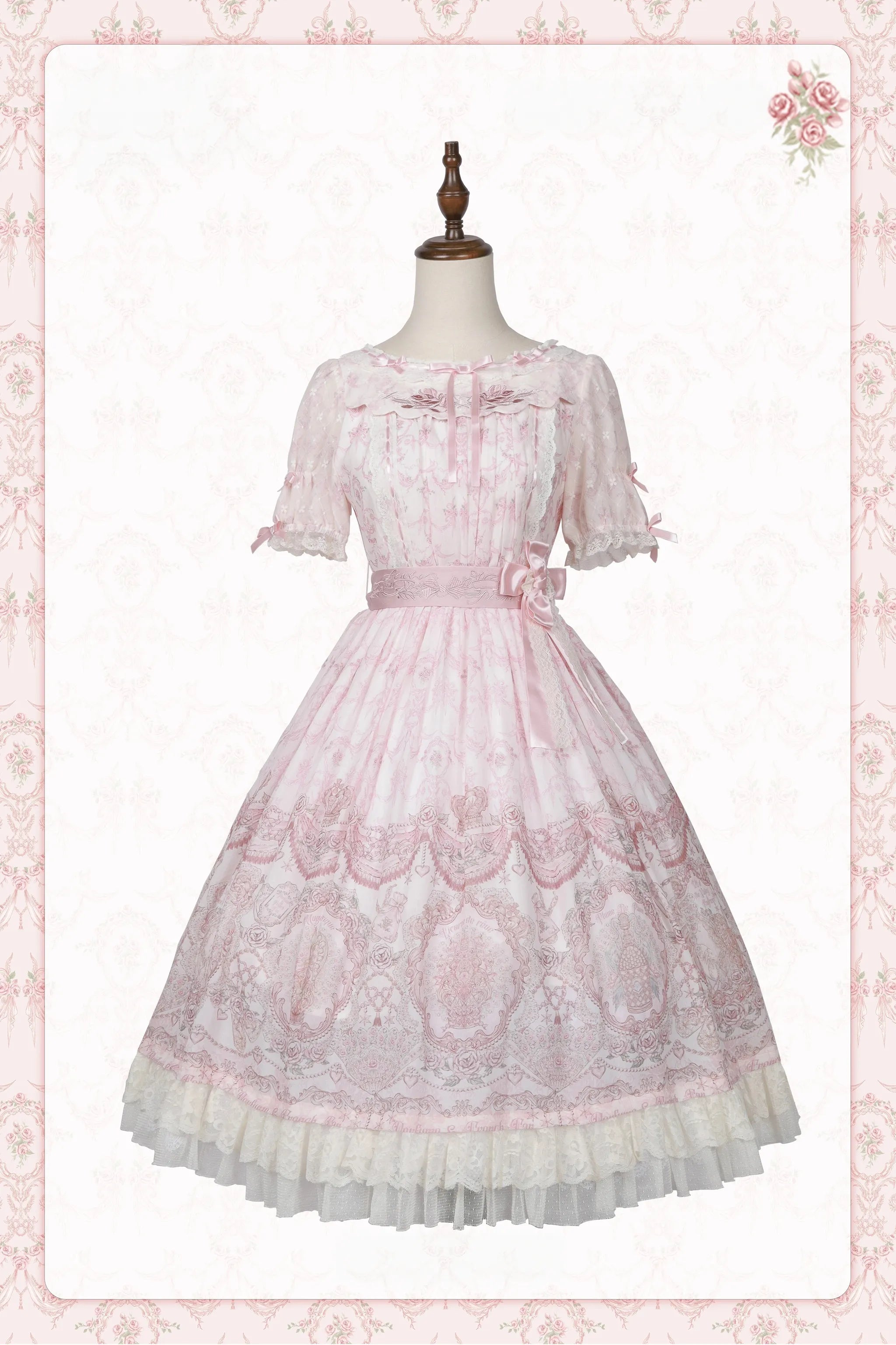 Rose Fragrance - Classic Lolita Lace JSK & OP Dress, Rose & Perfume Bottle Print (L M S) 45850:865549